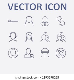 Outline 12 smile icon set. tooth, woman, businessman, close, toothbrush and check user vector illustration