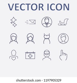 Outline 12 smile icon set. glasses man, clean, one finger, send message, sleigh and woman vector illustration