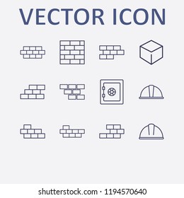 Outline 12 solid icon set. safety helmet, cube, safe and wall vector illustration