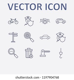 Outline 12 street icon set. remove bin, car, zoom out, search setting, parking barrier and bike vector illustration