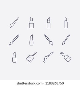Outline 12 stroke icon set. lipstick, paint brush and brush vector illustration