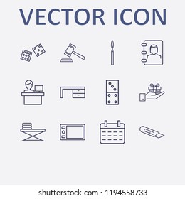 Outline 12 table icon set. phone book, desk, candle, domino, reception and calendar vector illustration