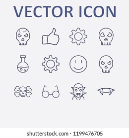 Outline 12 teeth icon set. smile, glasses, halloween skeleton, halloween tube, halloween vampire and halloween vampire teeth vector illustration