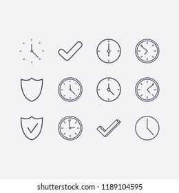 Outline 12 tick icon set. clock and check vector illustration