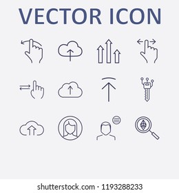 Outline 12 touch icon set. ethereum search, user menu, smart key, chart, cloud upload and woman user vector illustration