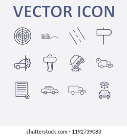 Outline 12 transport icon set. car, car crash, quad, truck, car shifter and road vector illustration