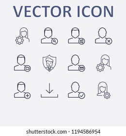 Outline 12 user icon set. folder, notification, search, check , download and user setting vector illustration