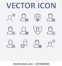 Outline 12 user icon set. menu, close , shield, favorite , account settings and user mail vector illustration