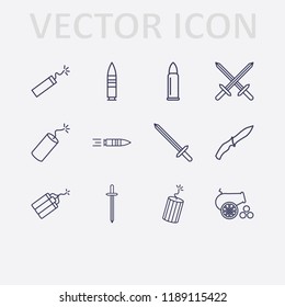 Outline 12 war icon set. dynamite, cannon, sword, bullet and soldier knife vector illustration