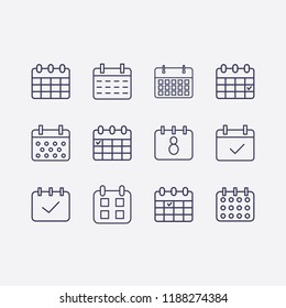 Outline 12 week icon set. calendar and calendar check vector illustration