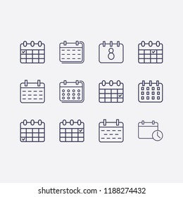 Outline 12 Week Icon Set. Calendar Time And Calendar Vector Illustration