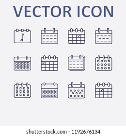 Outline 12 week icon set. calendar vector illustration