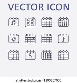 Outline 12 week icon set. calendar and calendar check vector illustration
