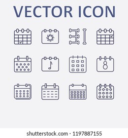 Outline 12 week icon set. calendar vector illustration