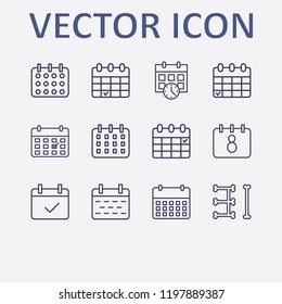 Outline 12 week icon set. calendar and calendar check vector illustration