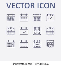 Outline 12 week icon set. calendar check and calendar vector illustration