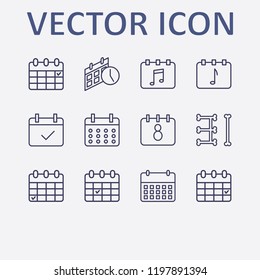 Outline 12 week icon set. calendar, calendar check and calendar time vector illustration