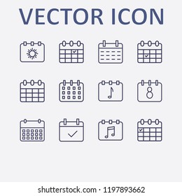 Outline 12 week icon set. calendar check and calendar vector illustration