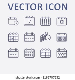 Outline 12 week icon set. calendar time, calendar and calendar check vector illustration