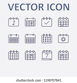 Outline 12 week icon set. calendar and calendar check vector illustration