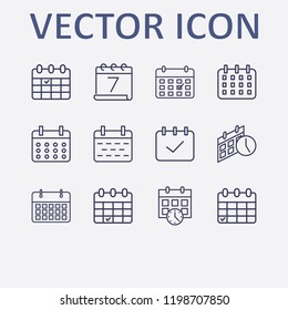 Outline 12 week icon set. calendar check, calendar time and calendar vector illustration
