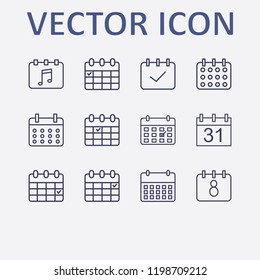 Outline 12 week icon set. calendar and calendar check vector illustration