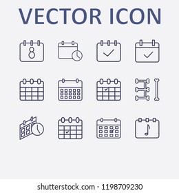 Outline 12 week icon set. calendar check, calendar and calendar time vector illustration