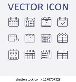 Outline 12 week icon set. calendar time, calendar check and calendar vector illustration