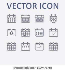 Outline 12 week icon set. calendar check and calendar vector illustration