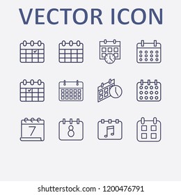 Outline 12 week icon set. calendar and calendar time vector illustration