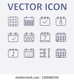 Outline 12 week icon set. calendar check and calendar vector illustration