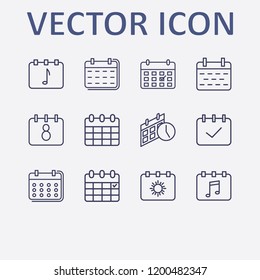 Outline 12 week icon set. calendar check, calendar time and calendar vector illustration