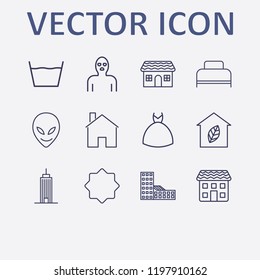 Outline 12 window icon set. leaf home, alien, house, thief, laundry and building vector illustration