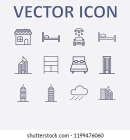 Outline 12 window icon set. comod, house, building, bed, raining and car wash vector illustration