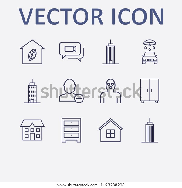 Outline 12 window icon\
set. comod, car wash, remove user, house, video chat and leaf home\
vector illustration