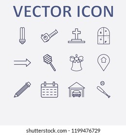 Outline 12 wood icon set. meters tool, location home, window, calendar, arrow and pencil vector illustration