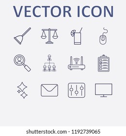 Outline 12 work icon set. clipboard, balance, clean, mail, search user and organization vector illustration