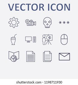 Outline 12 work icon set. cocktail, copy document, mail, online learning, click and password vector illustration