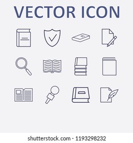 Outline 12 writing icon set. check, document feather pen, document edit and book vector illustration