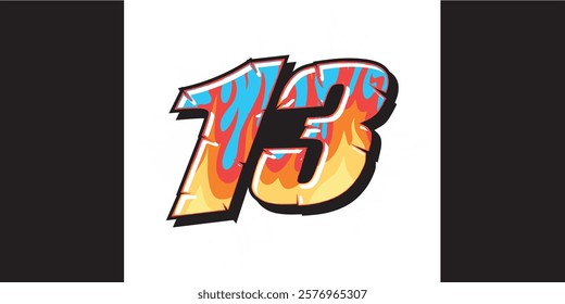 Outline 13 racing number, isolated in black background, for print, t-shirt and business elements.