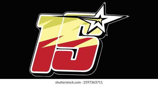 Outline 15 racing number, isolated in black background, for print, t-shirt and business elements.