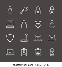 Outline 16 access icon set. lock, router, key and password lock vector illustration