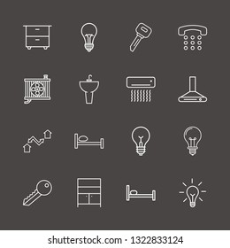 Outline 16 apartment icon set. air conditioning, exchange home, key and comod vector illustration