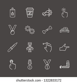 Outline 16 arm icon set. finger swipe, arm knife, finger right and bug spray vector illustration