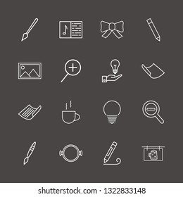 Outline 16 art icon set. zoom out, bow, pot and picture vector illustration