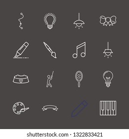 Outline 16 art icon set. mirror, lamp, animal dish and pencil vector illustration