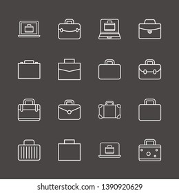Outline 16 baggage icon set. laptop with suitcase and suitcase vector illustration
