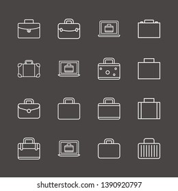 Outline 16 baggage icon set. suitcase and laptop with suitcase vector illustration
