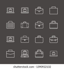 Outline 16 baggage icon set. laptop with suitcase and suitcase vector illustration
