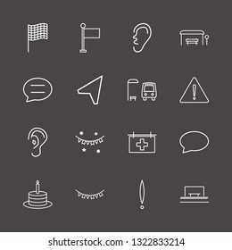 Outline 16 banner icon set. location arrow, flag, medical billboard and garland vector illustration